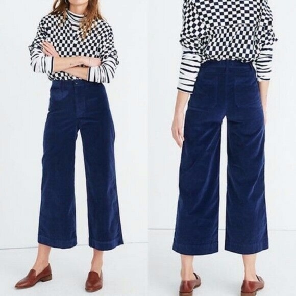 Madwell Pants - Madwell Emmett Wide Leg Velvet Trousers Navy Blue